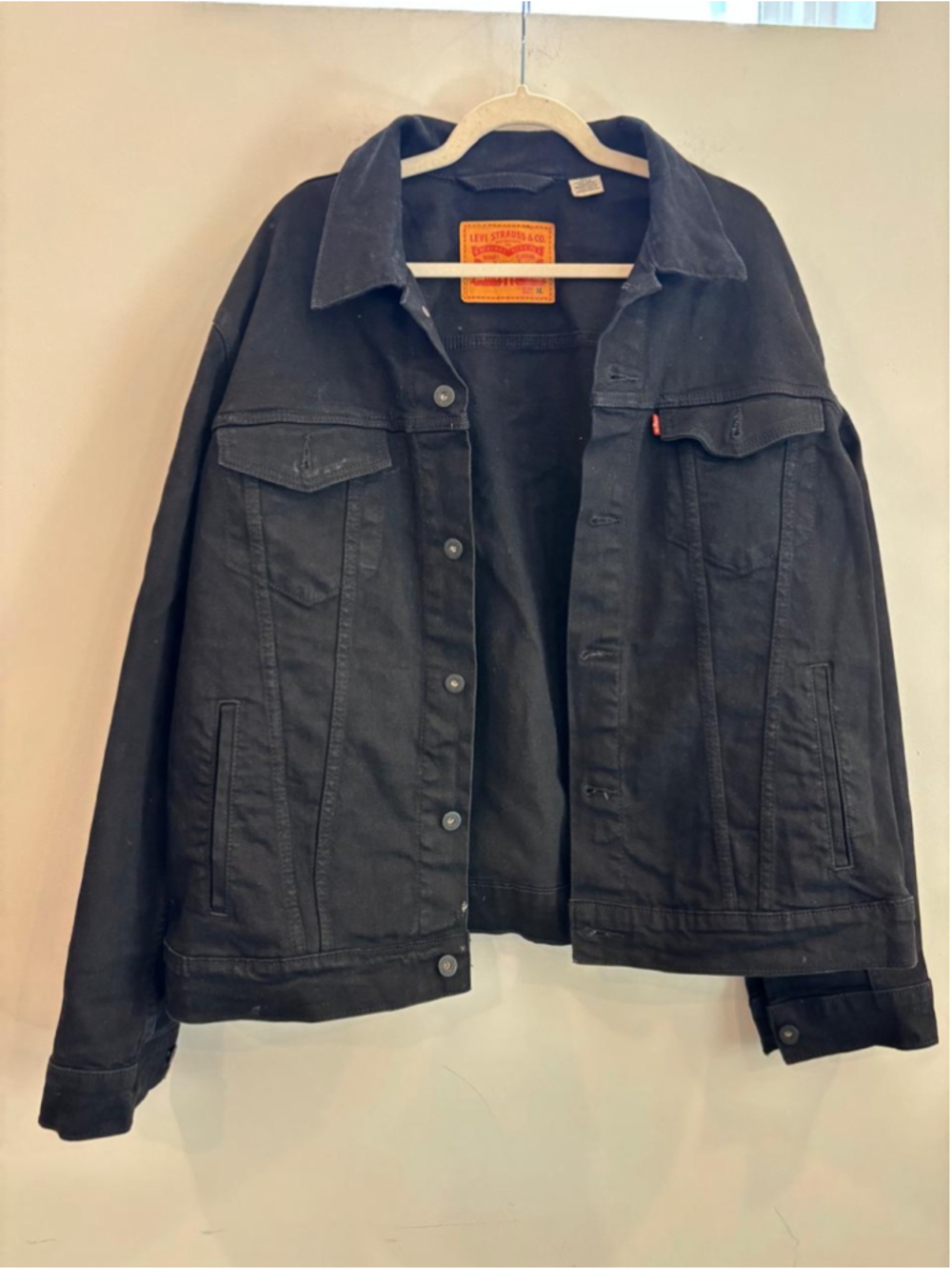 Levi's Black Denim Trucker Jacket Men's XL Button Front Red Tab #S28